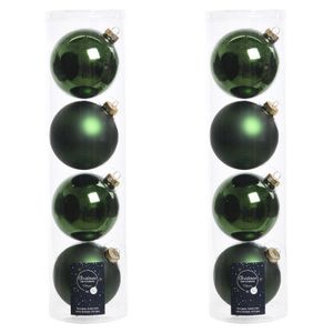 8x Donkergroene glazen kerstballen 10 cm glans en mat