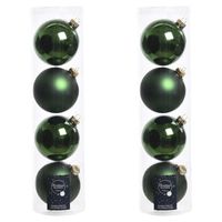 8x Donkergroene glazen kerstballen 10 cm glans en mat