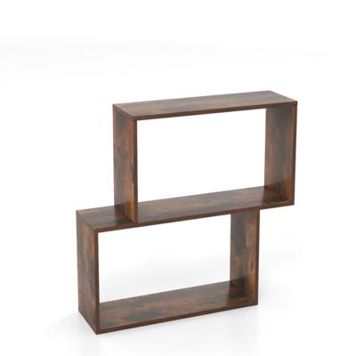 3-laags Geometrisch Boekenrek Vrijstaand Houten rek met 2 Kubusvormige Vakken Bruin