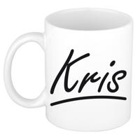 Kris Naam koffiemok - beker - met sierlijke letters - wit - 300 ml - Cadeau - Dames