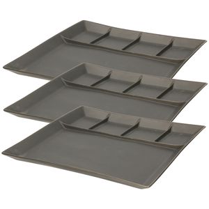 Svenska Living set van 10x stuks fondueborden/gourmetborden 5-vaks zwart aardewerk 24 cm