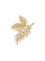 Susan Caplan Vintage Trifari Faux Pearl Leafy Brooch - Or