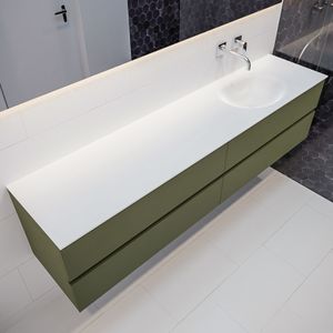 Mondiaz Vica Moon badmeubel groen mat 200 cm 4 lades solid surface enkele spoelbak rechts zonder kraangat