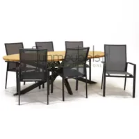 Tuinstoel Delia grijs hoge rug met Prado elips 240 cm teaktafel