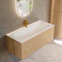 Badmeubel Mondiaz Kurve-Dlux | 110 cm | Meubelkleur Oak | Wastafelkleur Ostra | Solid surface | Midden spoelbak | 1 kraangat Badmeubel Mondiaz Kurve-Dlux | 110 cm | Meubelkleur Oak | Wastafelkleur Ostra | Solid surface | Midden spoelbak | 1 kraangat