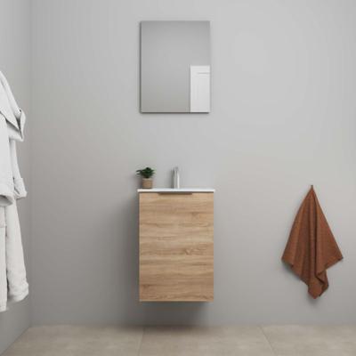On-Line Badkamermeubelset - 45 cm - Voorgemonteerd - 1 Deur met Greep - Porseleinen Wastafel - 1 Kraangat - Spiegel - Eiken