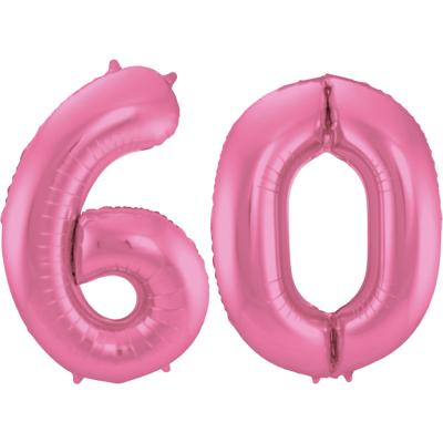 Folat Verjaardag Leeftijd folieballon - 60 jaar - roze - 86 cm - cijferballon groot