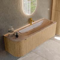 Badmeubel Mondiaz Kurve-Dlux | 145 cm | Meubelkleur Oak | Wastafelkleur Arena | Solid surface | Wasbak rechter zijde spoelbak | 1 kraangat