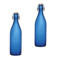 Set van 2 blauwe giara flessen met beugeldop Set van 2 blauwe giara flessen met beugeldop