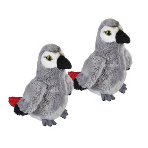 Pluche grijze roodstaartpapegaai knuffel - 2x - 15 cm - Papegaaien vogel knuffels