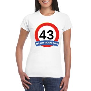 Verkeersbord 43 jaar t-shirt wit dames