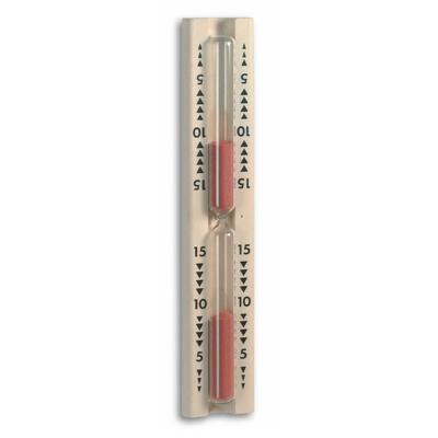 TFA Sauna timer/wekker - waterdicht - 15 min - zandloper - berkenhout - 29 cm