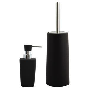 MSV Badkamer accessoires set - zwart - zeeppompje/wc-borstel