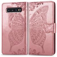 Butterfly Love bloemen reliëf horizontale Flip lederen case voor Galaxy S10 PLUS, met houder & kaartsleuven & portemonnee & Lanyard (Rose goud)