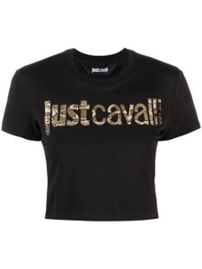 Just Cavalli t-shirt crop à logo imprimé - Noir