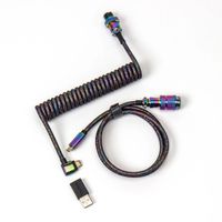 Keychron Premium Coiled Aviator Cable - Rainbow Plated Black, Angled kabel 1,08 meter