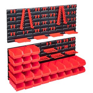 VidaXL 103-delige opslagbakkenset met wandpanelen rood en zwart