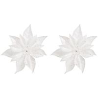 Cosy & Trendy Kerstboomversiering - 2x - bloem - op clip - witte kerstster - 18 cm