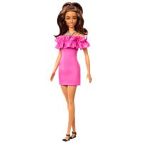 Mattel Fashionistas pop #217 met bruin golvend haar en roze jurk pop 65e verjaardag