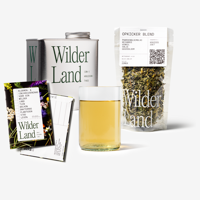 Theeblik + sta-zak losse thee + zadenzakje Theeblik + sta-zak losse thee + zadenzakje