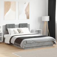 Bedframe met hoofdeinde bewerkt hout betongrijs 140x200 cm