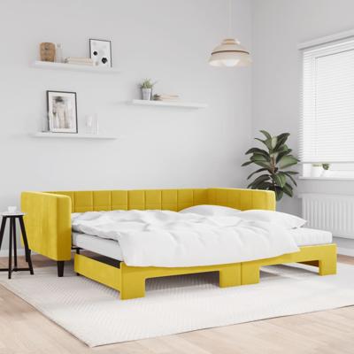 Slaapbank onderschuifbed en matrassen 100x200 cm fluweel geel
