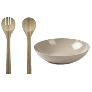 Plastic Forte Slakom/schaal met bamboe slacouvert - Kunststof - D30 cm - Saladeschalen