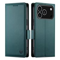 Lunso iPhone 17 Pro hoesje - PU leren Bookcase met ruimte voor pasjes - Groen