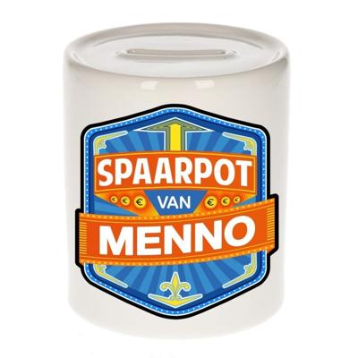Kinder spaarpot met naam - Menno - keramiek - met dop - wit - Sparen - Spaargeld van Menno