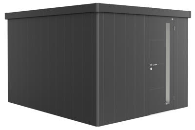 Biohort Metalen tuinhuis Neo - Enkele deur - Donkergrijs - 4C (292x348 cm)- Plat dak- Metaal- Biohort