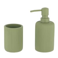 Tendance Badkamer accessoires set 2-delig - Polyresin - groen - geribbeld