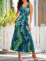 Abstract Sleeveless Grommets Lace-up Vacation Long Dress - thumbnail