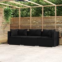 Driezitsbank met kussens poly rattan zwart - thumbnail