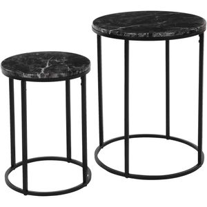 Bijzettafel set - 2-delig - zwart marmer - 50 cm