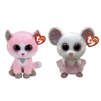 Ty - Knuffel - Beanie Boo's - Fiona Pink Cat & Nina Mouse