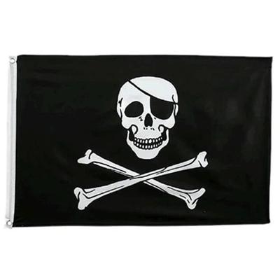 Piratenvlag - zwart/wit - 90 x 150 cm - polyester - piraten thema vlag - feestartikel/themafeest