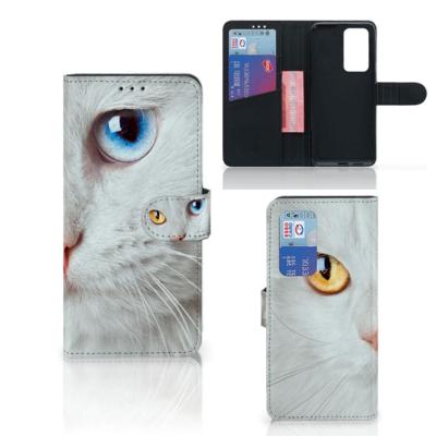 Huawei P40 Pro | Telefoonhoesje | Met pasjeshouder | Witte Kat