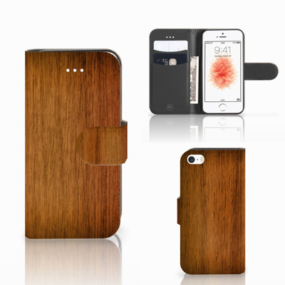 Apple iPhone 5 | 5s | SE | Book Style Case | Donker Hout