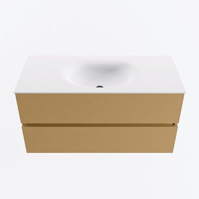 MONDIAZ VICA 100cm badmeubel onderkast Oro 2 lades. Wastafel MOON midden 1 kraangat, kleur Talc.