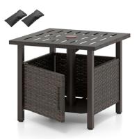 Buiten Rieten Bijzettafel Weerbestendige Tuintafel met Parasolgat Kleine Balkontafel