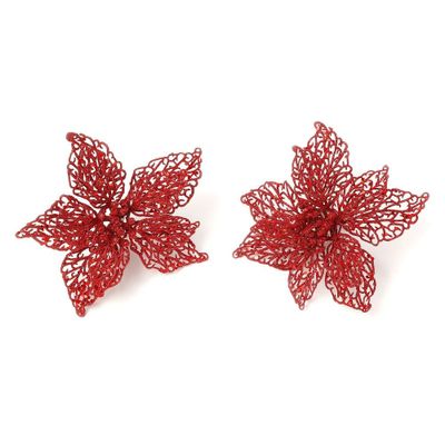 6x stuks decoratie kerststerren bloemen rood glitter op clip 18 cm 6x stuks decoratie kerststerren bloemen rood glitter op clip 18 cm