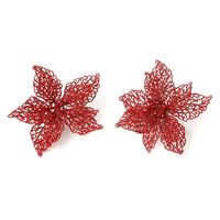 6x stuks decoratie kerststerren bloemen rood glitter op clip 18 cm