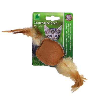 Katten-speelgoed bal jute veren 27cm blw/brn - Gebr de boon