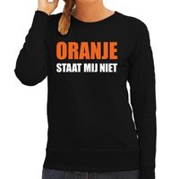 Oranje staat mij niet tekst sweater zwart voor dames