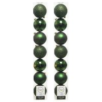 14x stuks kunststof kerstballen donkergroen (pine) 8 cm glans/mat/glitter - Kerstbal - thumbnail