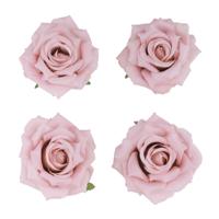 Chaks Decoratie rozen set - kunststof - 4x stuks - roze - 9,5 x 5,5 cm - bruiloft decoratie