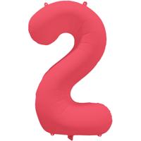 Folieballon Cijfer 2 Neon Rood (86cm)
