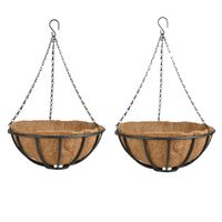 2x stuks metalen hanging baskets / plantenbakken met ketting 35 cm inclusief kokosinlegvel - Plantenbakken - thumbnail