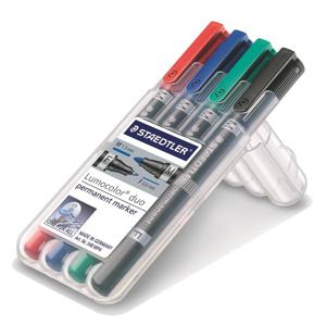 Staedtler Lumocolor Duo 348, permanent marker, doos van 4 stuks in geassorteerde kleuren