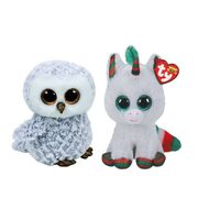 Ty - Knuffel - Beanie Boo's - Owlette Owl & Christmas Unicorn - thumbnail